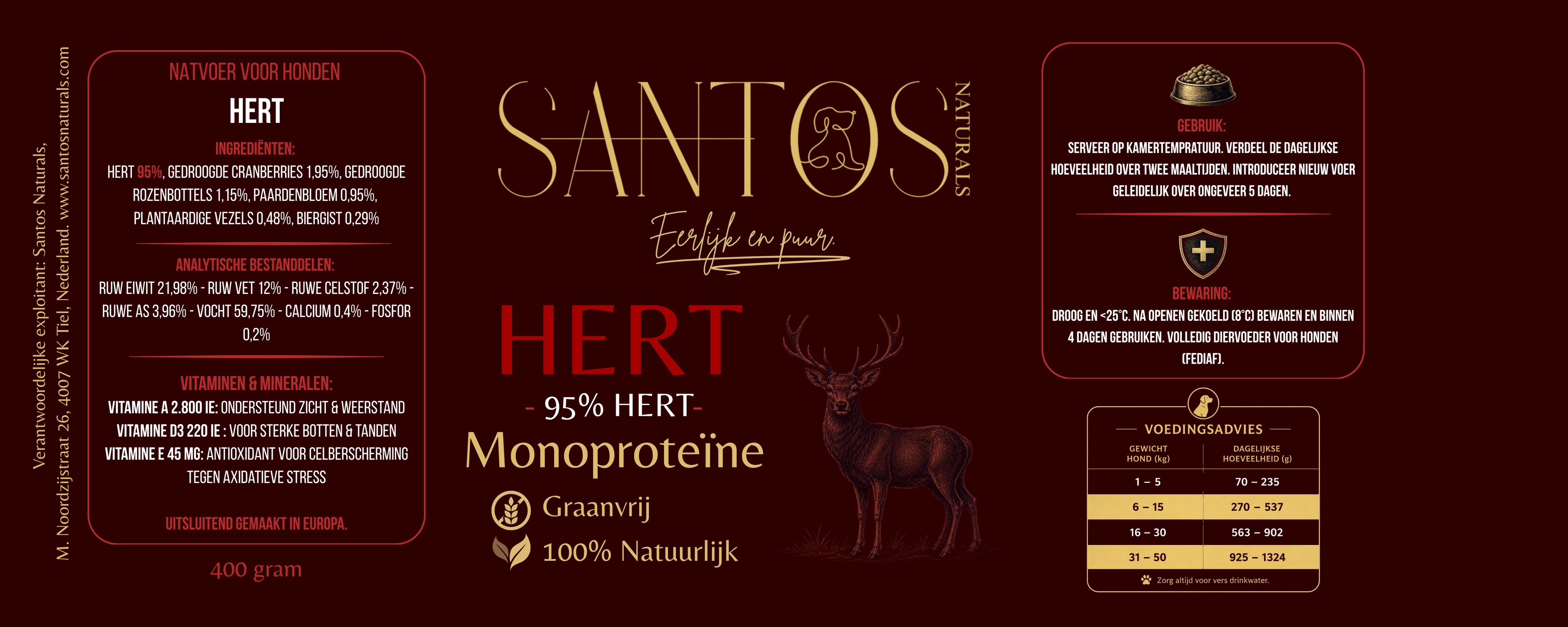 Natvoer Hert 95% - Monoproteïne & Graanvrij