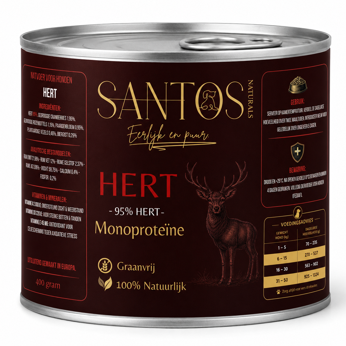 Natvoer Hert 95% - Monoproteïne & Graanvrij